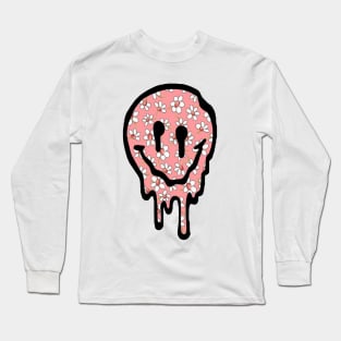 Floral Drippy Smiley Face Long Sleeve T-Shirt